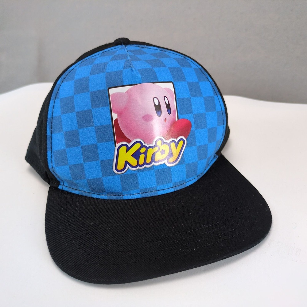 Nintendo Kirby Snapback Hat Blue Checkered Adjustable Cap OSFM Retro 90s Gamer